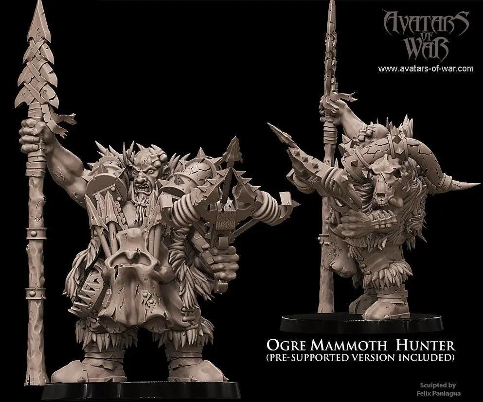 3D printed Ogre Hunter model by Last Hope Miniatures for Avatars of War, featuring detailed sculpting and dynamic pose.