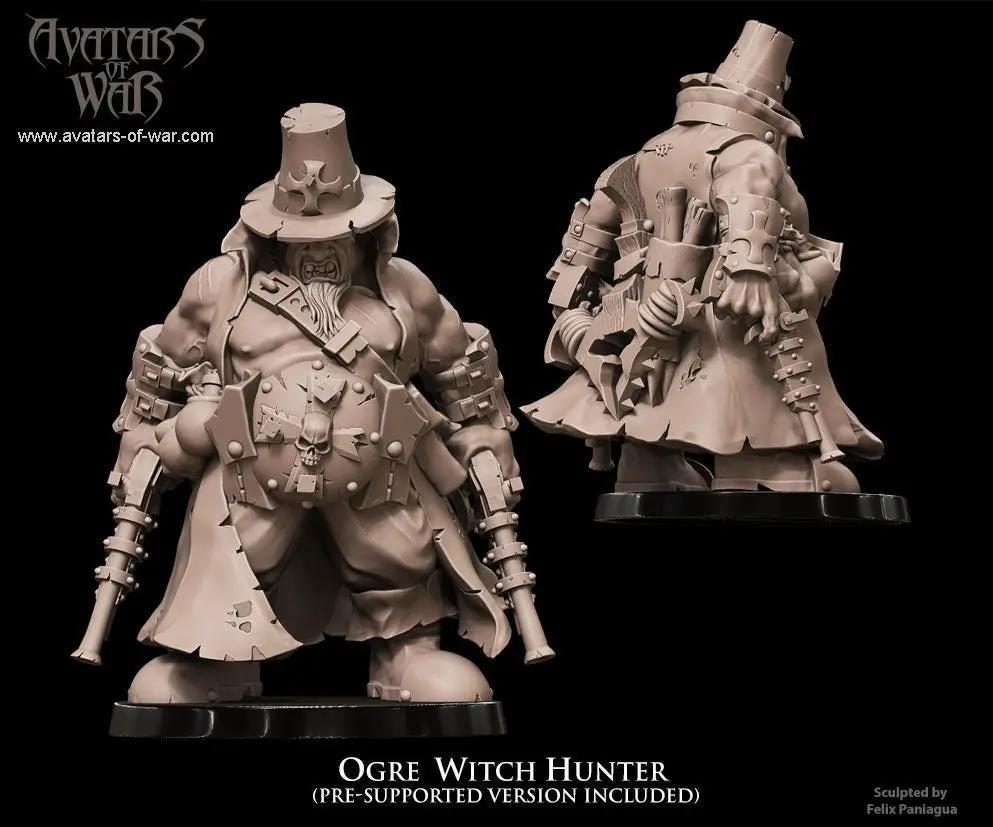 3D printed Ogre Witch Hunter model by Last Hope Miniatures from Avatars of War, showing detailed sculpt with weapon and armor.