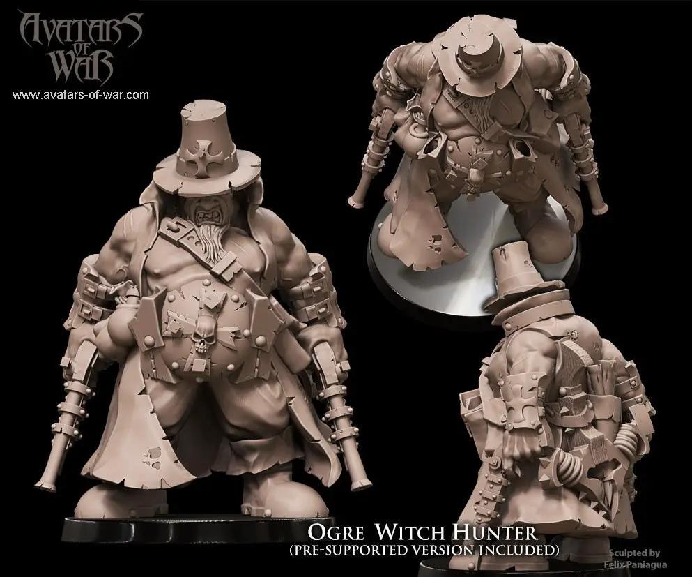 3D printed Ogre Witch Hunter model by Last Hope Miniatures for Avatars of War, featuring detailed fantasy warrior design.