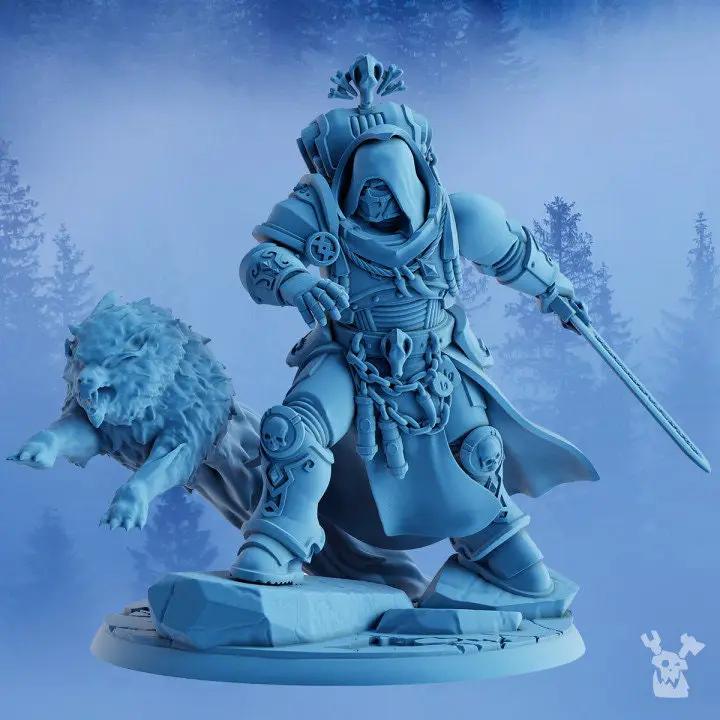 3D printed Ölaf, the White Fang model by Last Hope Miniatures, showcasing detailed white-furred wolf figure with intricate design.