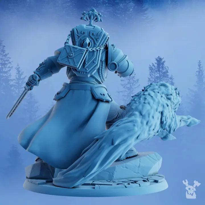 3D printed Ölaf, the White Fang model by DakkaDakka Miniatures, displayed as a detailed miniature figure on a stand.