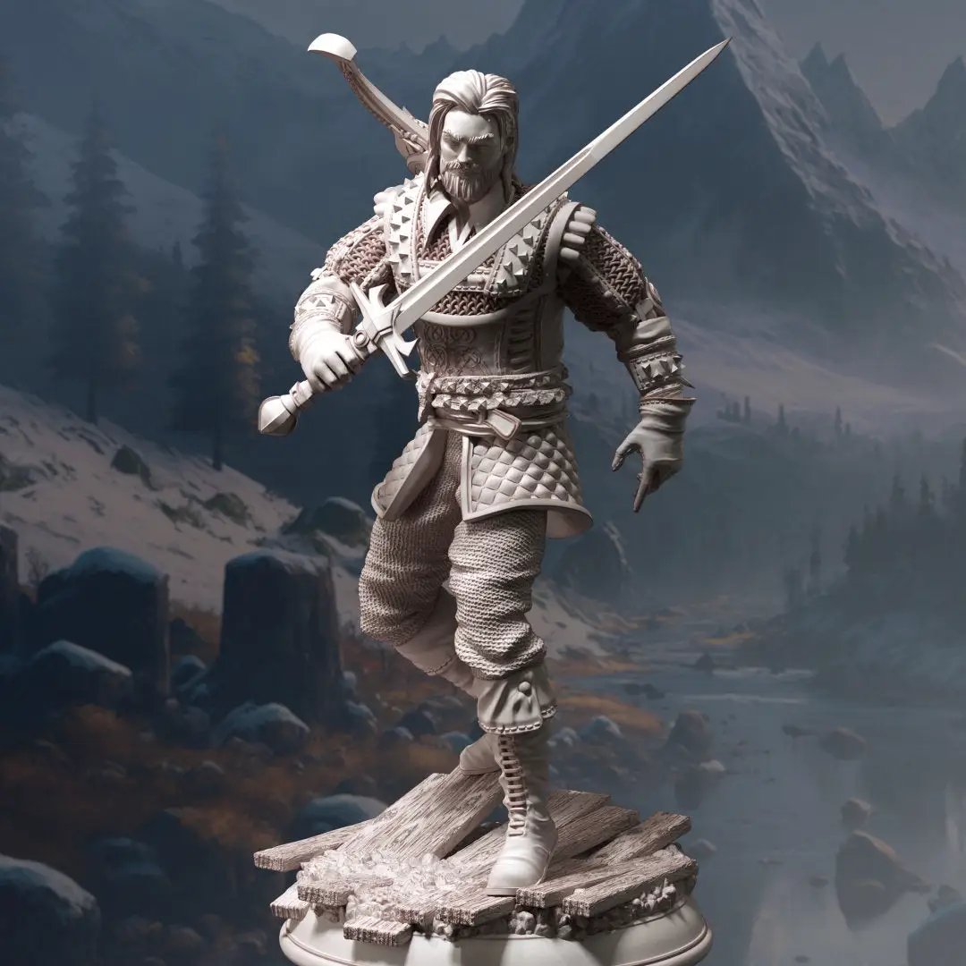 3D printed Old Master Bloodhunter model by Last Hope Miniatures from DM Stash, featuring detailed medieval warrior design.