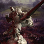 3D printed Orc Grand Knight Lancer model by Last Hope Miniatures, featuring detailed armor and a lance in a dynamic pose.