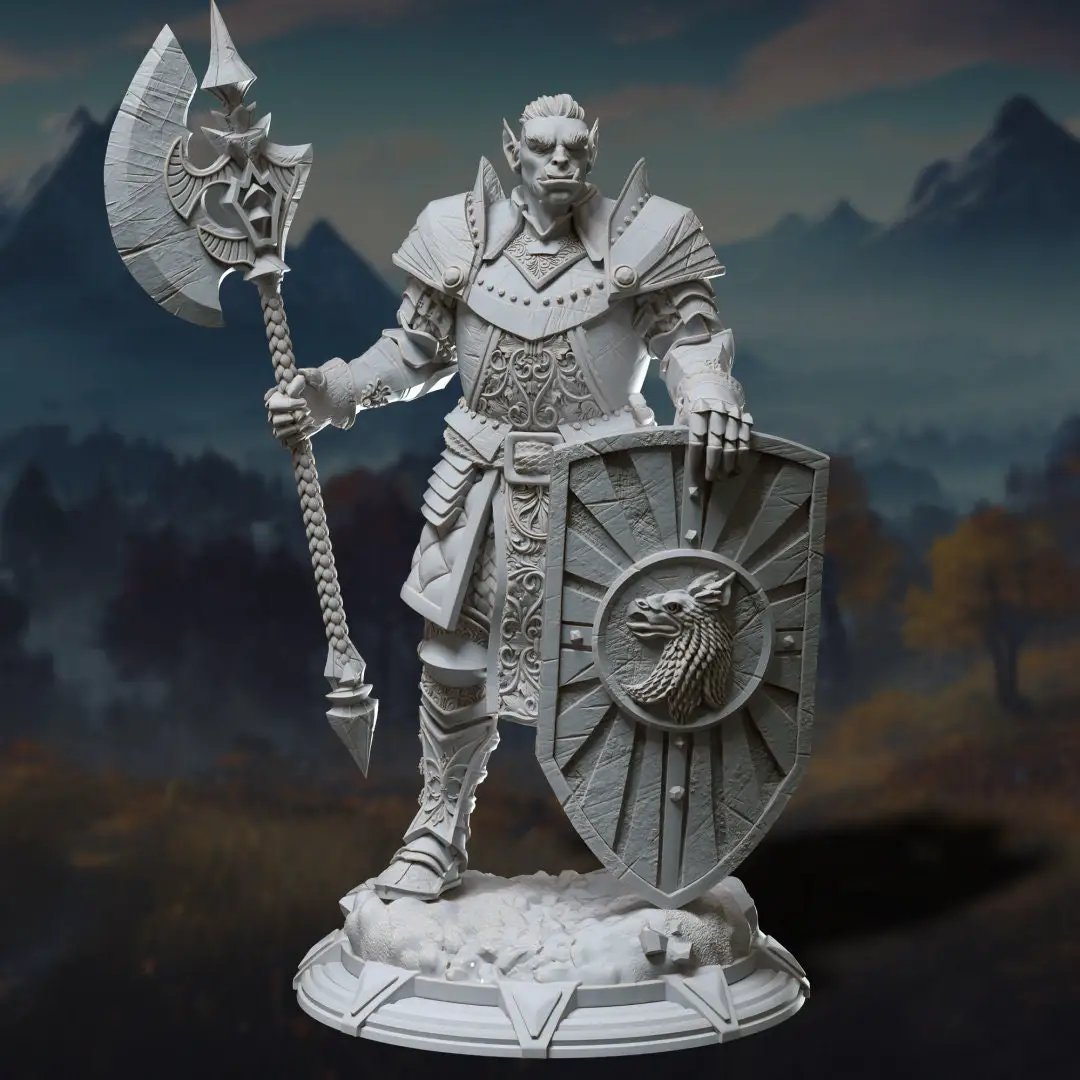 3D printed Orc Knight model by Last Hope Miniatures, featuring detailed armor and weaponry, displayed on a neutral background.