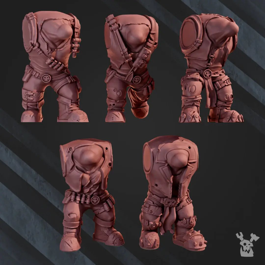 Set of five 3D printed Orc Marauders model assembly kits by Last Hope Miniatures for tabletop gaming.