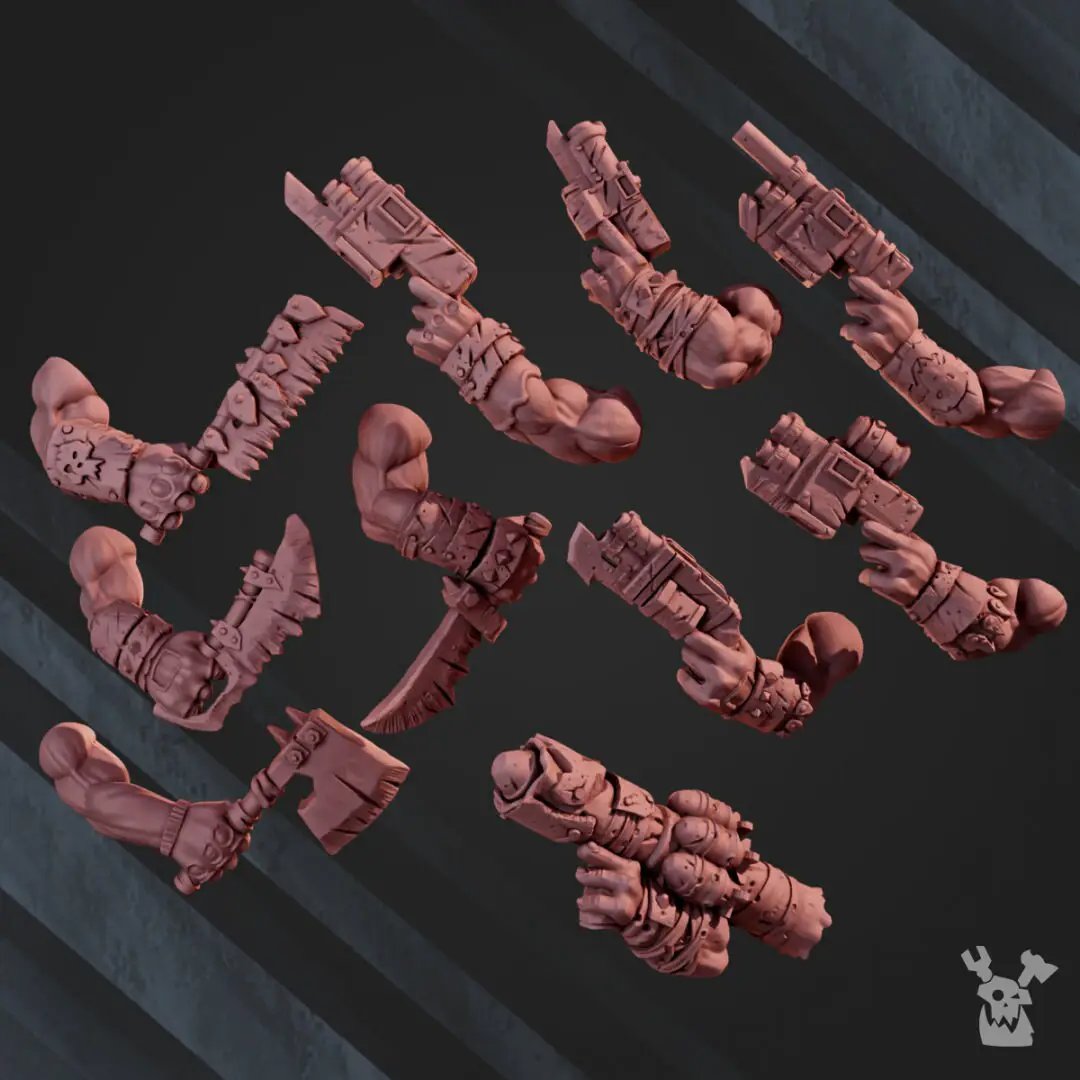 Set of five 3D printed Orc Marauders models by Last Hope Miniatures for assembly, featuring detailed orc warrior figures.
