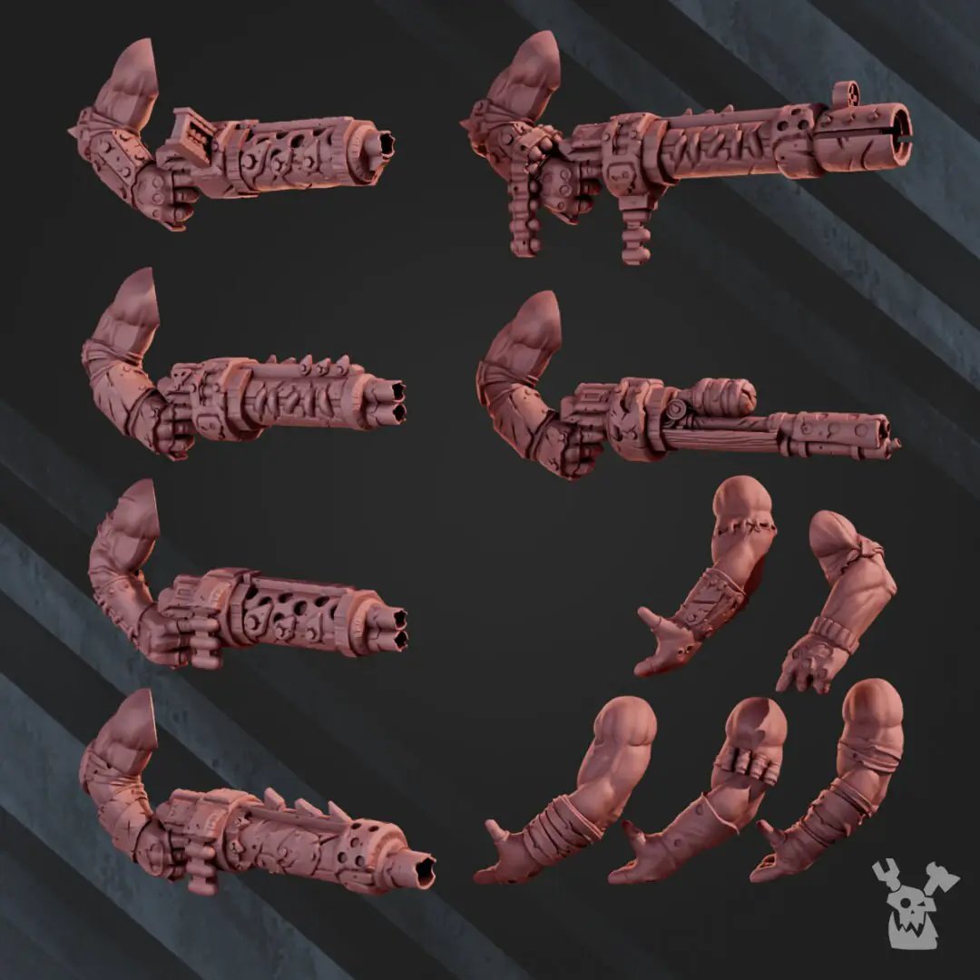 Set of five 3D printed Orc Marauders miniatures from Last Hope Miniatures, assembled and ready for tabletop gaming.