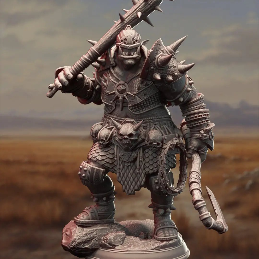 3D printed Orc War Captain model by Last Hope Miniatures, featuring detailed armor and fierce stance for tabletop gaming.