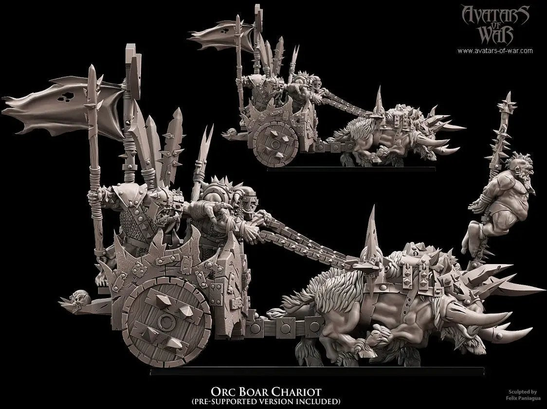 3D printed Orc War Chariot model by Last Hope Miniatures, detailed orc figures and chariot for tabletop gaming.