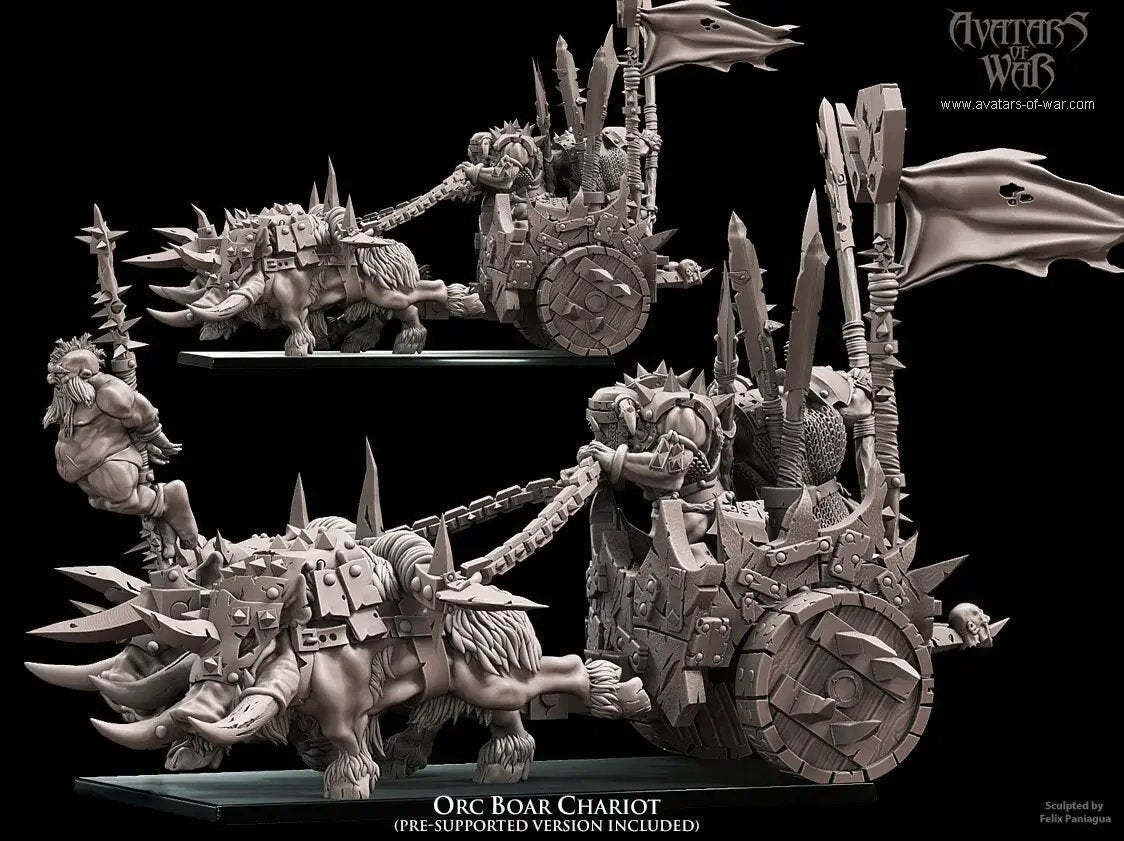3D printed Orc War Chariot model by Last Hope Miniatures for Avatars of War, detailed orc figure on chariot with weapons.