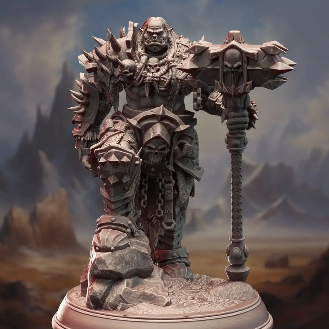 3D printed Orc War Chief model by Last Hope Miniatures, detailed orc figure with armor and weaponry, designed for tabletop gaming.