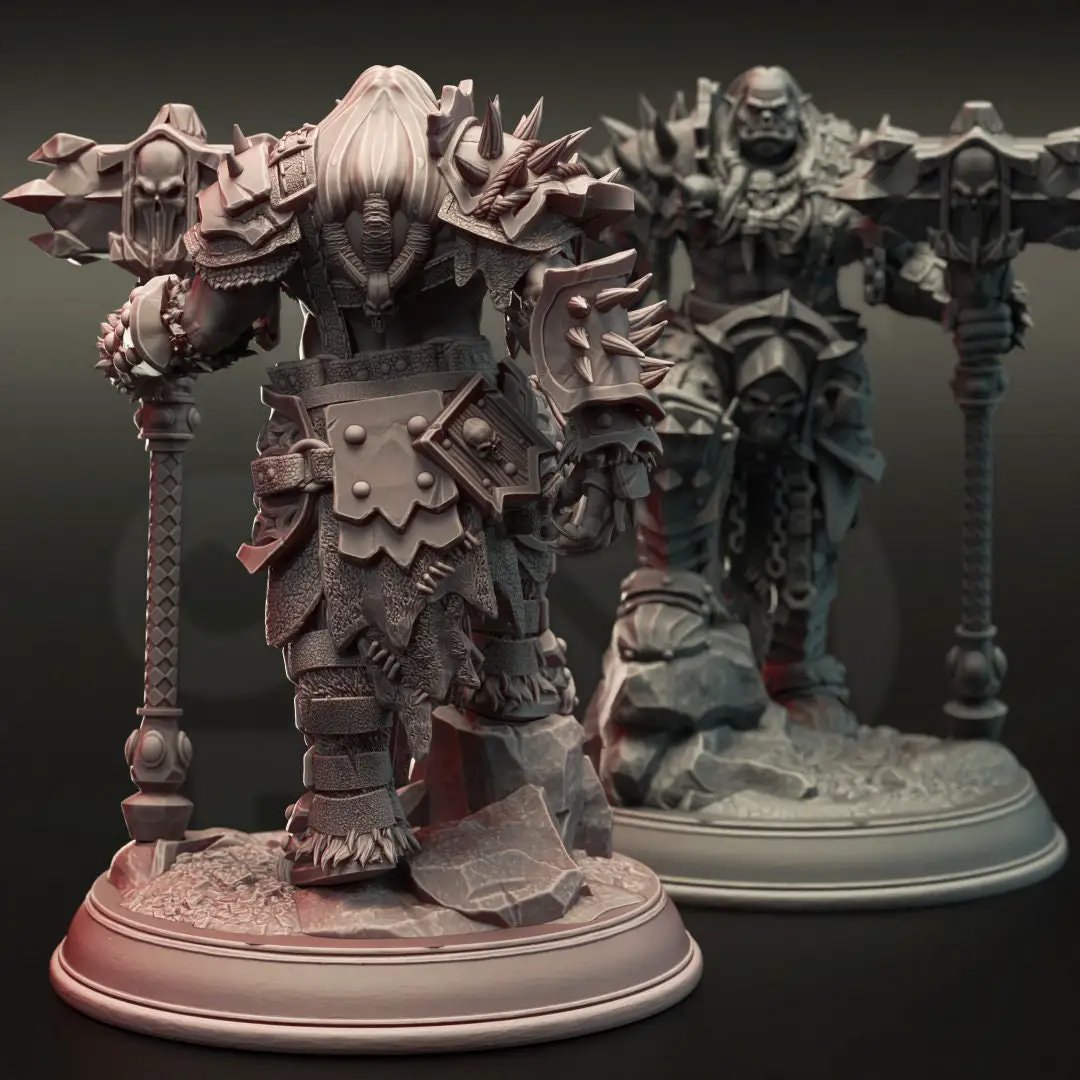 3D printed Orc War Chief model by Last Hope Miniatures, detailed miniature figure with armor and weaponry, ready for tabletop gaming.