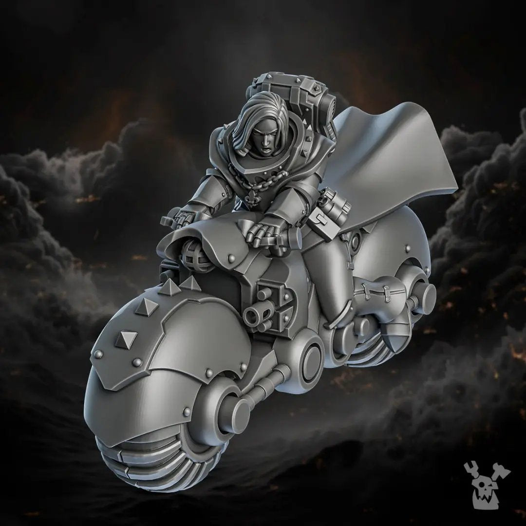 3D printed Order of Repentance Biker Squad model by Last Hope Miniatures for DakkaDakka Miniatures, detailed miniature figure.