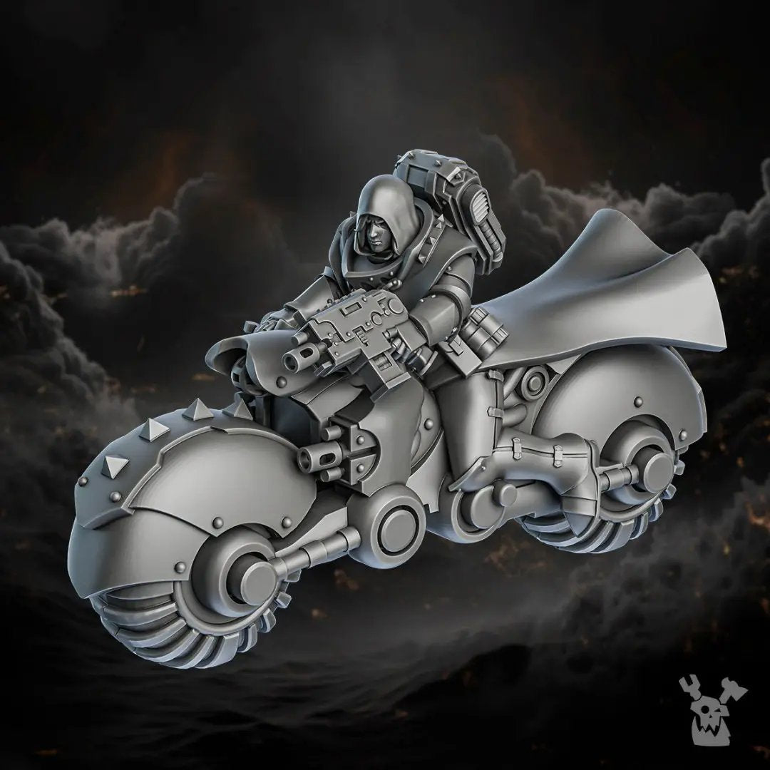 3D printed Order of Repentance Biker Squad model by Last Hope Miniatures for DakkaDakka Miniatures, detailed miniatures on a white background.