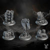 3D printed Order of Repentance objective markers by DakkaDakka Miniatures, designed by Last Hope Miniatures, shown on display.