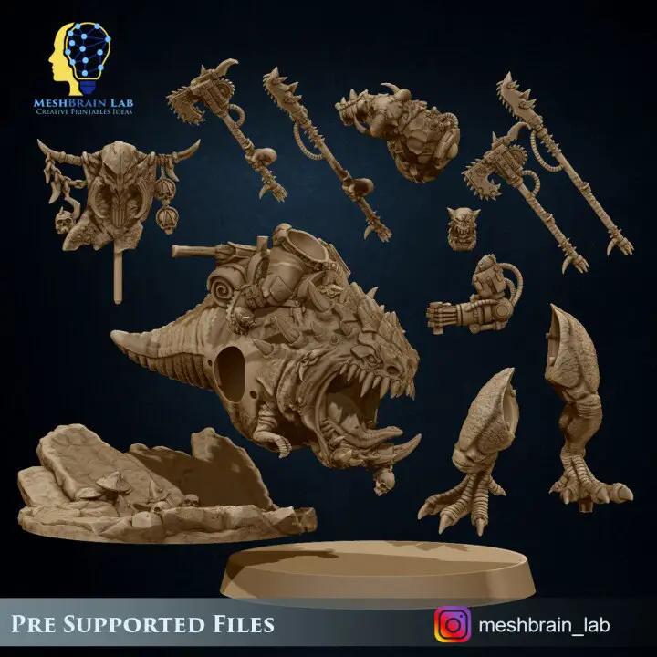 3D printed Ork Beast Hunter model by Meshbrain Labs, detailed miniature from Last Hope Miniatures collection.