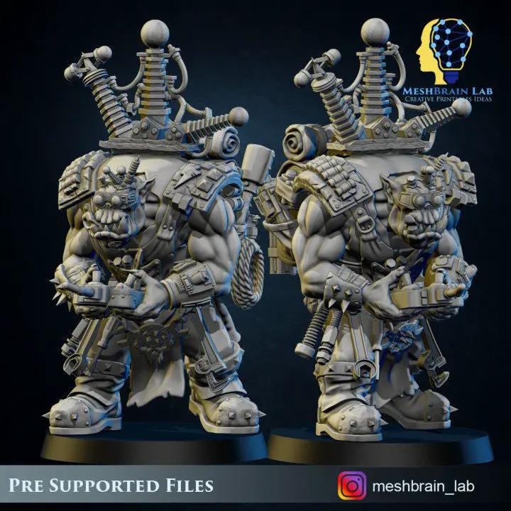 3D printed Ork Big Mek model by Meshbrain Labs, detailed miniature figure from Last Hope Miniatures collection.