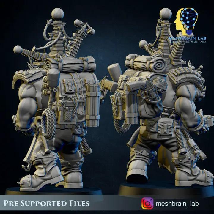 3D printed Ork Big Mek model by Meshbrain Labs, detailed miniature from Last Hope Miniatures for tabletop gaming.