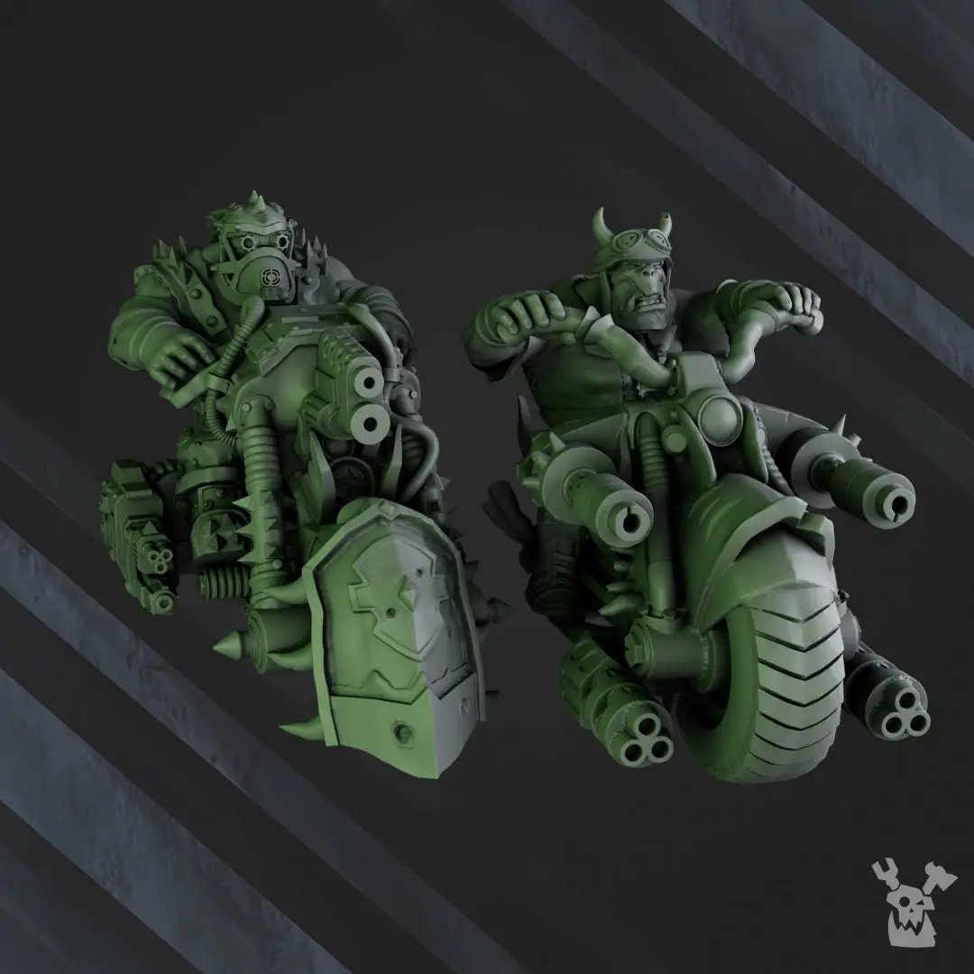 3D printed Ork Biker Boyz model by Last Hope Miniatures, featuring detailed orc figures with bikes and rugged armor.