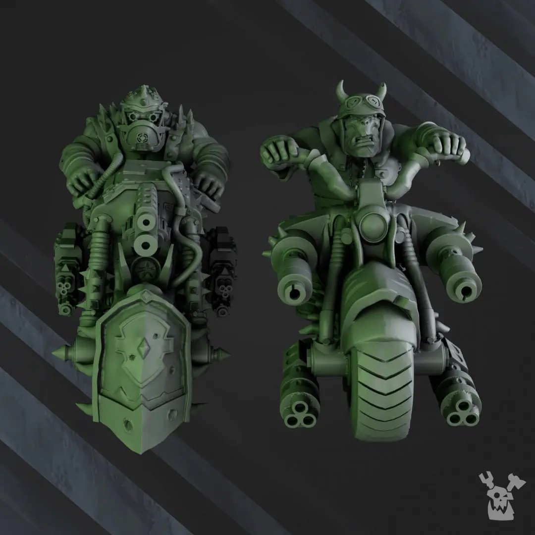 3D printed Ork Biker Boyz model by Last Hope Miniatures for DakkaDakka Miniatures, featuring detailed Ork figures on bikes.