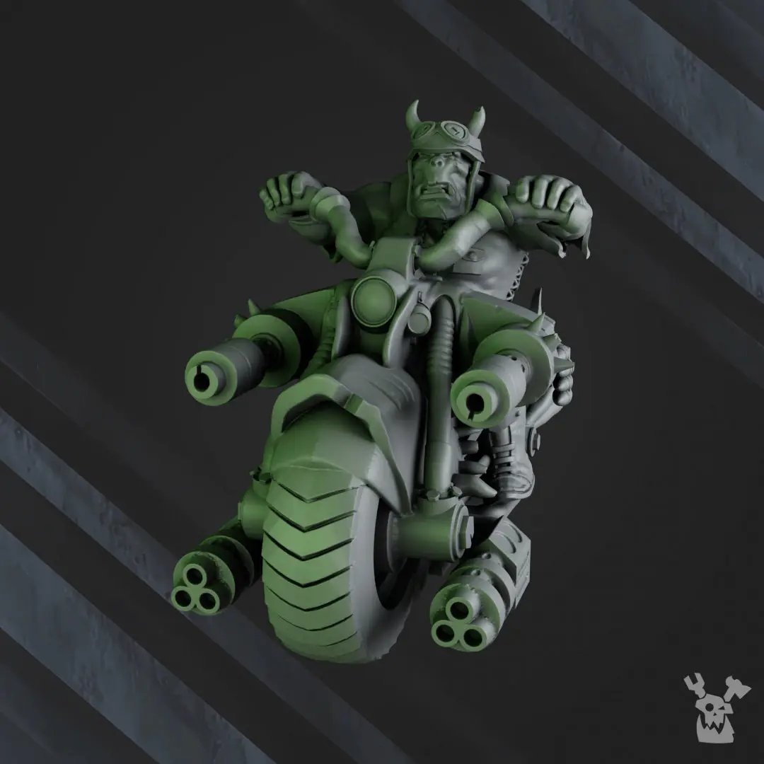 3D printed Ork Biker Boyz model by Last Hope Miniatures, featuring detailed Ork figures on bikes with rugged armor and weaponry.