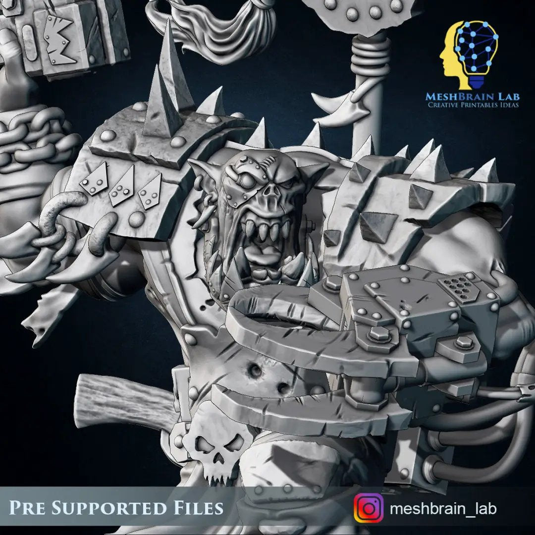 3D printed Ork Boss Big Klaw model by Last Hope Miniatures, featuring detailed Ork character with large claw weapon from Meshbrain Labs.