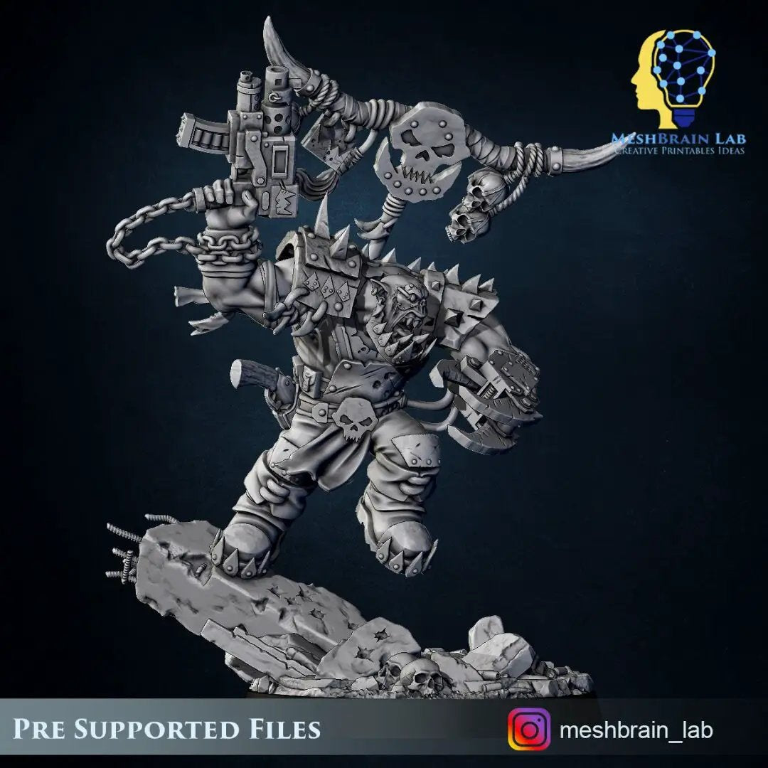 3D printed Ork Boss Big Klaw model by Meshbrain Labs Miniatures, detailed miniatures for tabletop gaming, by Last Hope Miniatures.