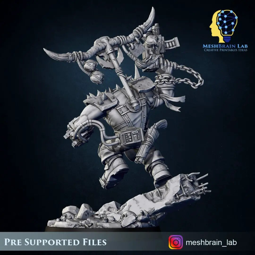 3D printed Ork Boss Big Klaw model by Meshbrain Labs Miniatures, detailed miniature figure for tabletop gaming.