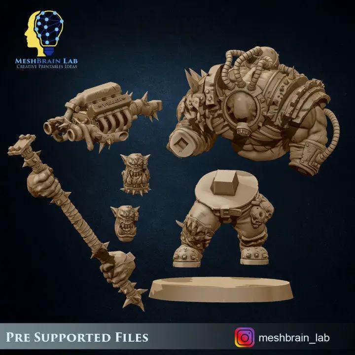 3D printed Ork Brute Warboss model from Last Hope Miniatures by Meshbrain Labs, showcasing detailed miniature orc warrior design.