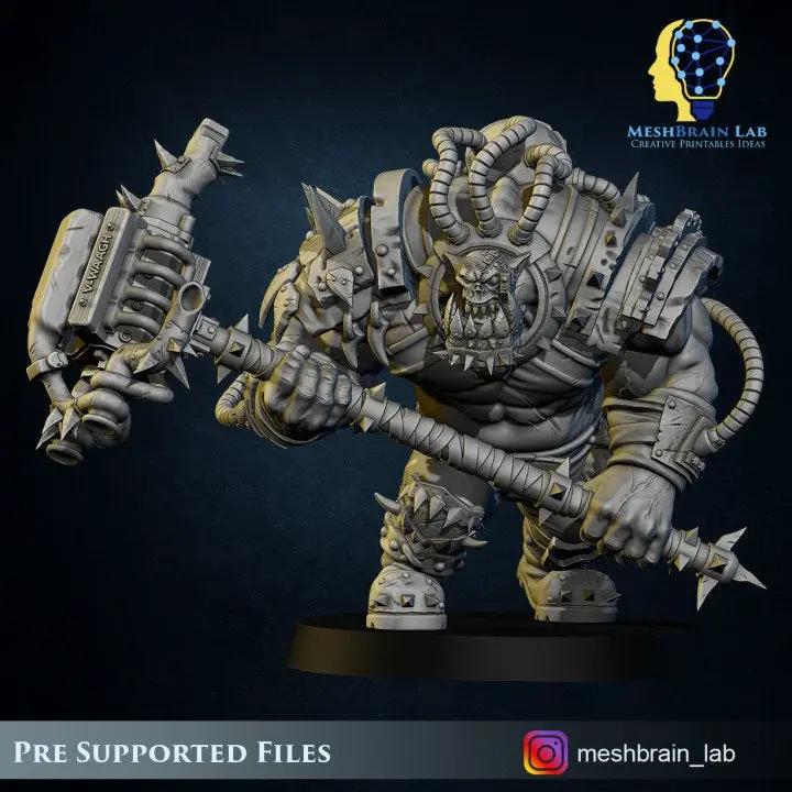 3D printed Ork Brute Warboss model by Meshbrain Labs for Last Hope Miniatures, featuring detailed Ork character design.