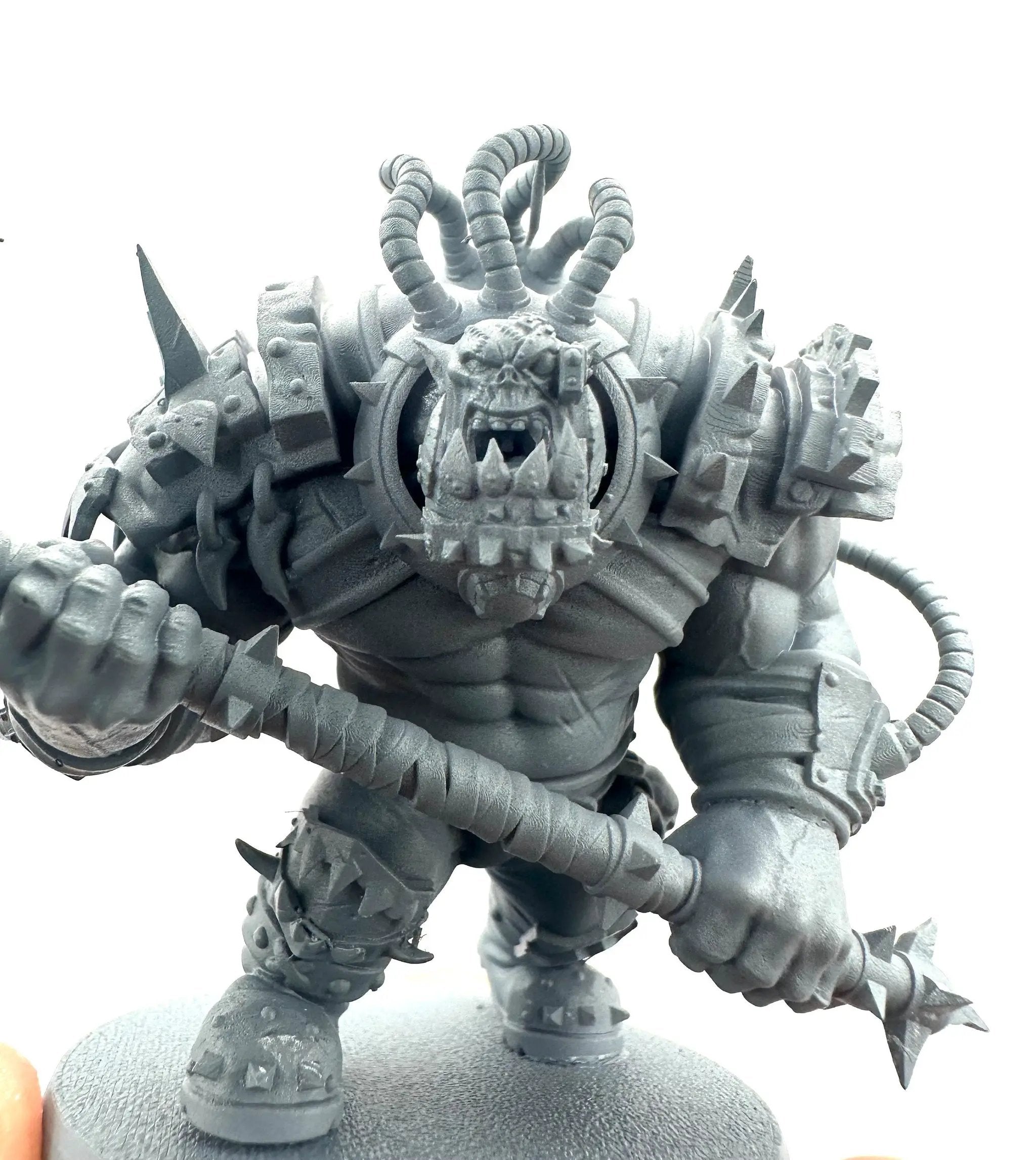 3D printed Ork Brute Warboss model by Meshbrain Labs Miniatures, detailed Warboss figure with green skin and armor, from Last Hope Miniatures series.