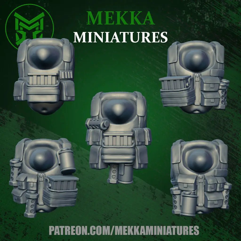 Set of 10 3D printed Ork Commando miniatures by Mekka Miniatures for Last Hope Miniatures, showing detailed green Ork models.