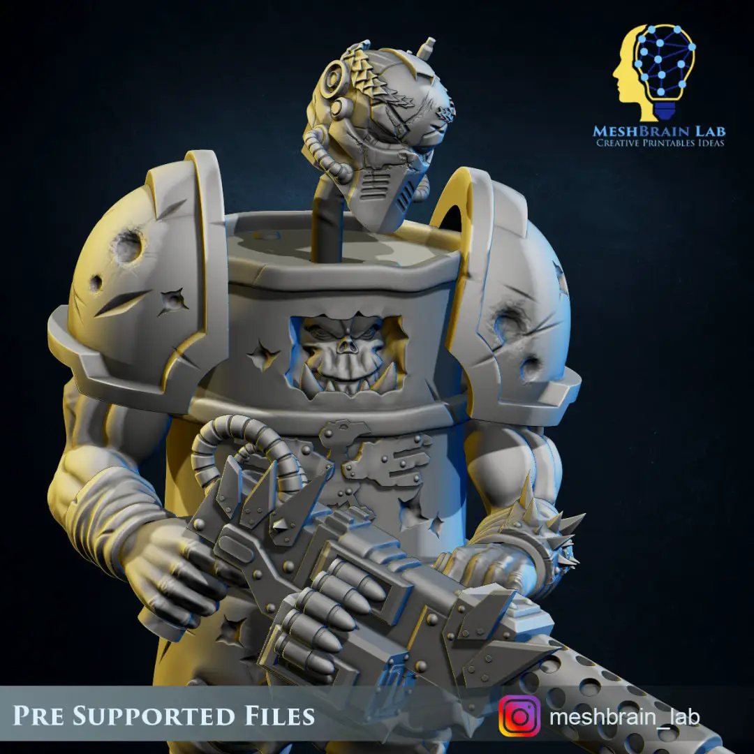 3D printed Ork Commando Stealth Master model by Last Hope Miniatures, detailed miniature figure with tactical gear, by Meshbrain Labs.
