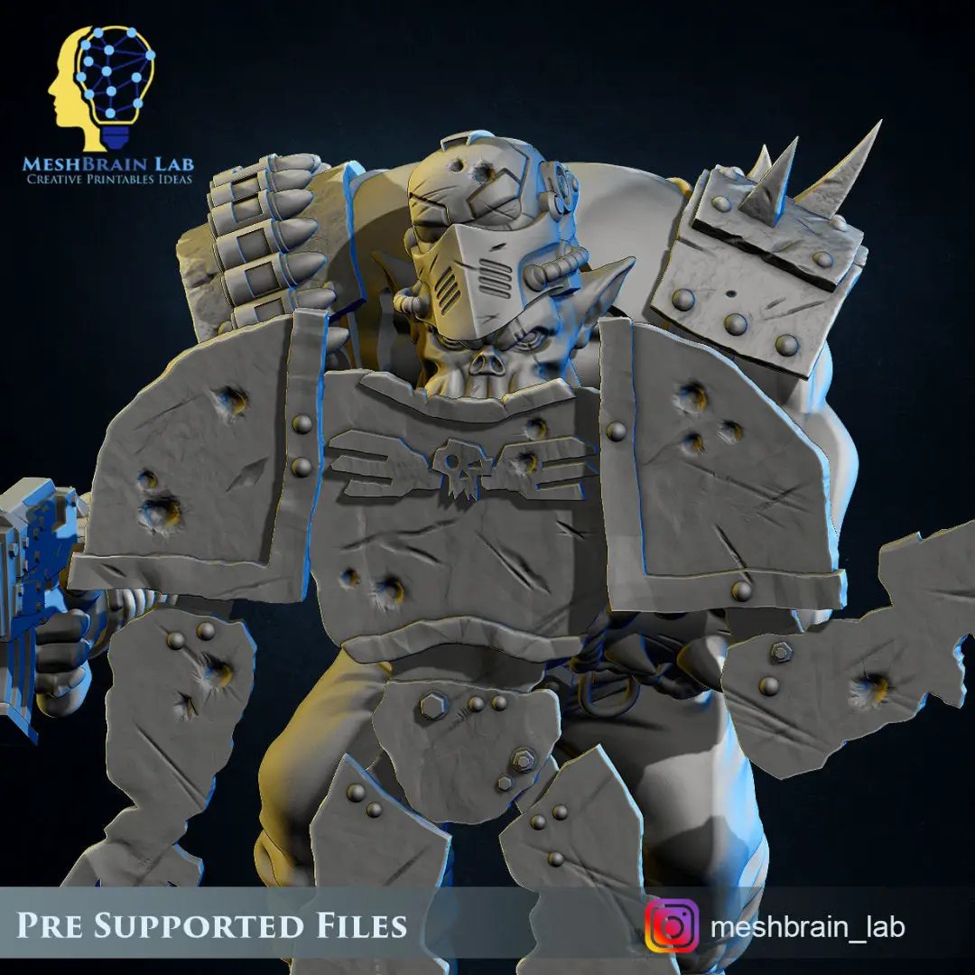 3D printed Ork Commando Stealth Master model by Meshbrain Labs Miniatures for Last Hope Miniatures, detailed orc figure with tactical gear.