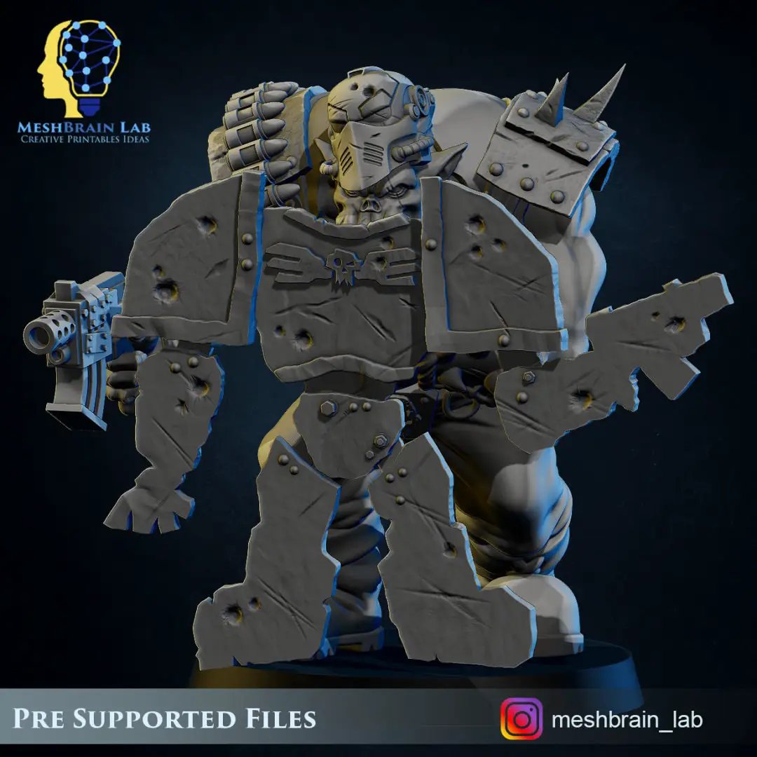 3D printed Ork Commando Stealth Master model by Meshbrain Labs for Last Hope Miniatures, featuring detailed orc figure with tactical gear