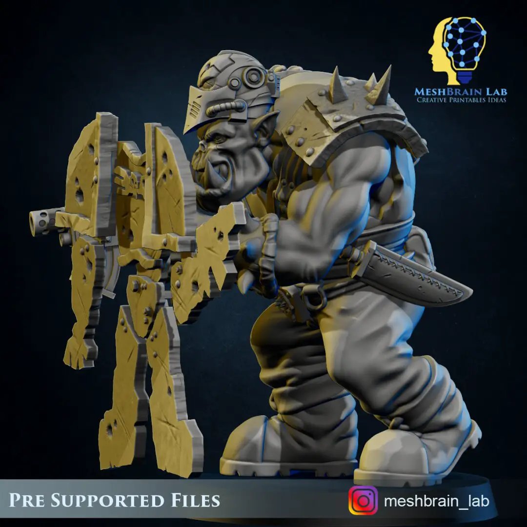 3D printed Ork Commando Stealth Master model by Meshbrain Labs Miniatures, detailed miniature figure with tactical gear and armor.