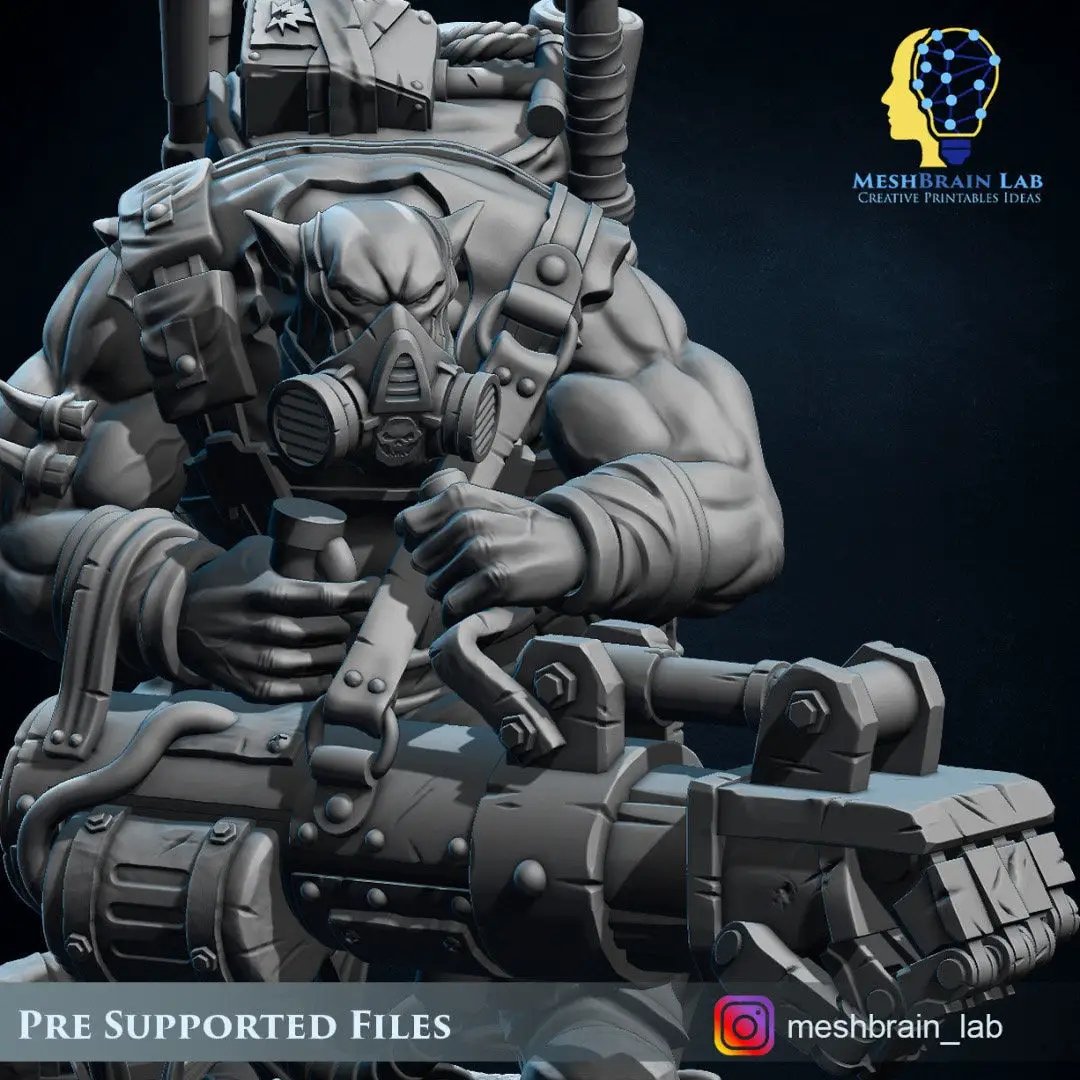 3D printed Ork Commando Zappa model by Meshbrain Labs Miniatures, detailed miniature figure from Last Hope Miniatures collection.
