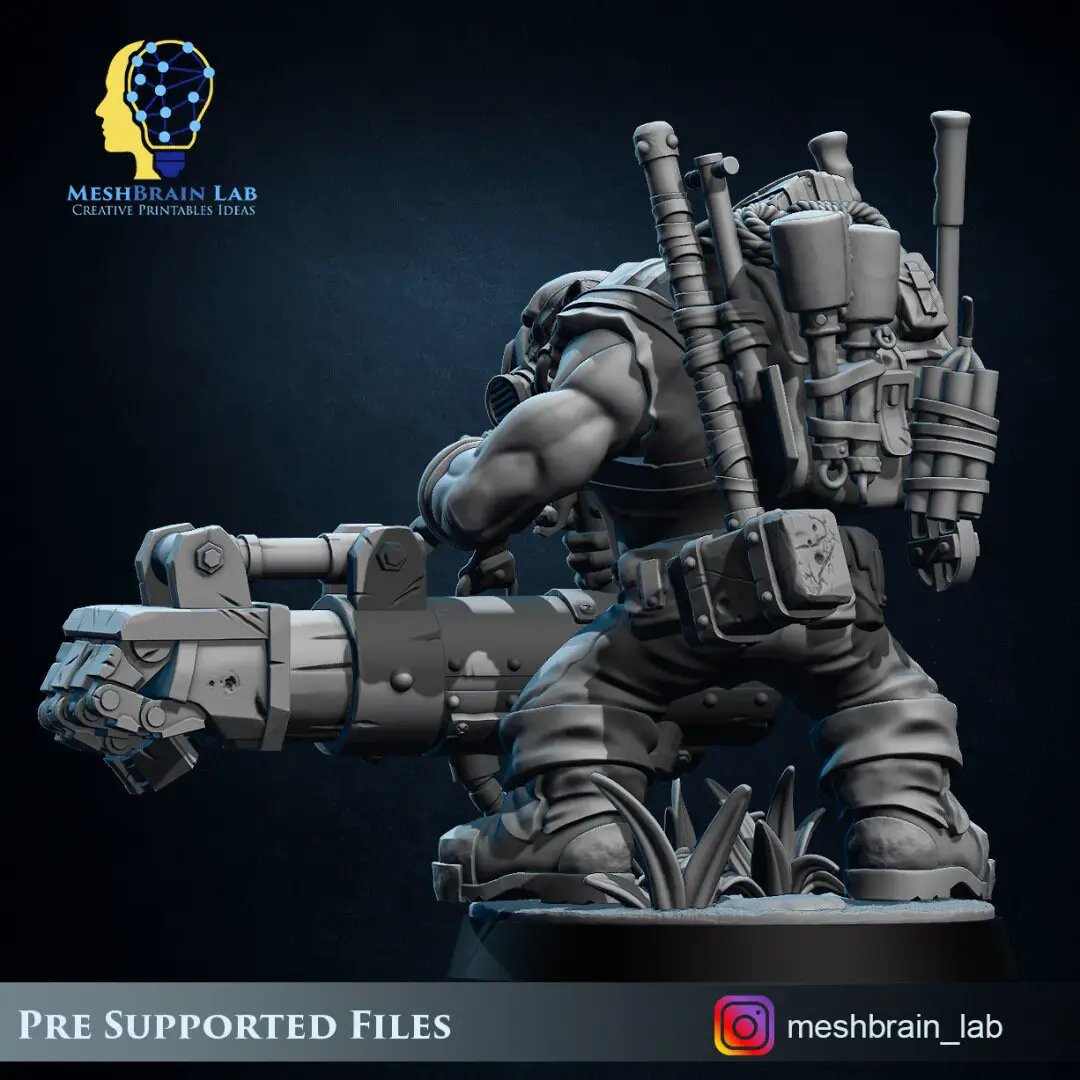 3D printed Ork Commando Zappa model by Meshbrain Labs Miniatures, detailed miniature figure from Last Hope Miniatures collection