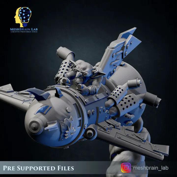 3D printed Ork Flying Rocket model by Meshbrain Labs, detailed miniature from Last Hope Miniatures.