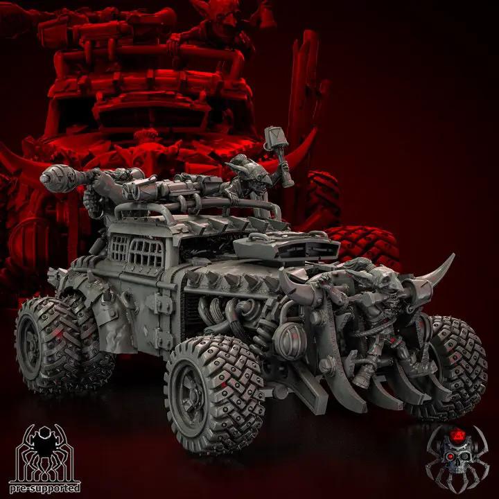 3D printed Ork Hottruck model by Last Hope Miniatures, featuring detailed miniature design on a black background.