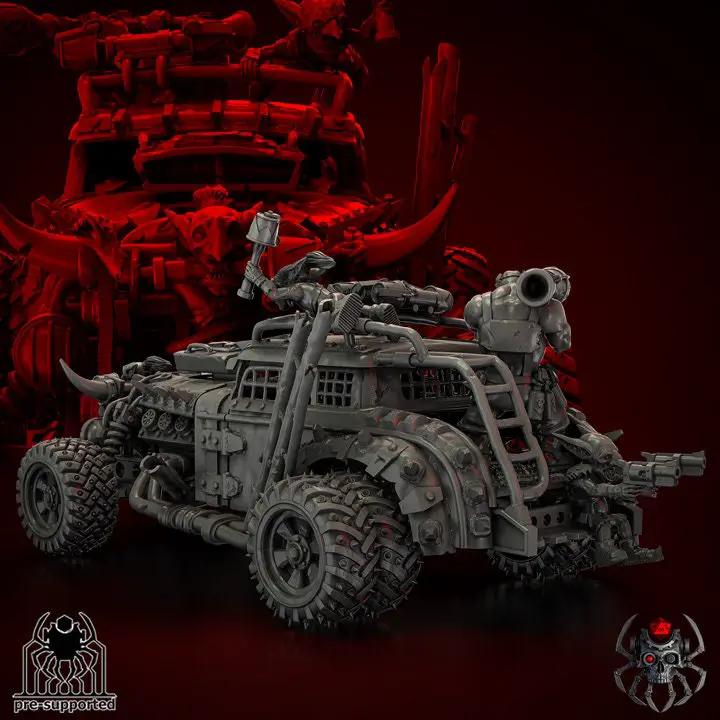 3D printed Ork Hottruck model by Last Hope Miniatures, detailed green Ork vehicle with rugged design from Eightlegs Miniatures.