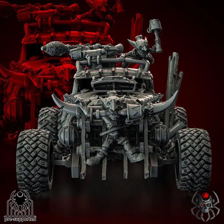 3D printed Ork Hottruck model by Last Hope Miniatures, detailed miniature vehicle with rugged design, part of Eightlegs Miniatures collection.