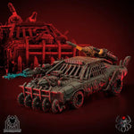 3D printed Ork Muscle Car model by Last Hope Miniatures, detailed green miniature vehicle with muscular design and intricate details.