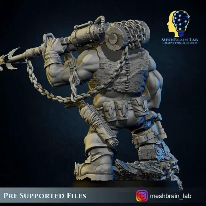 3D printed Ork Pirate Harpooner model by Meshbrain Labs, detailed miniature from Last Hope Miniatures collection.
