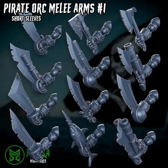 24 3D printed Ork Pirate melee arms by Last Hope Miniatures for Mekka Miniatures tabletop models, shown in download_20.png.