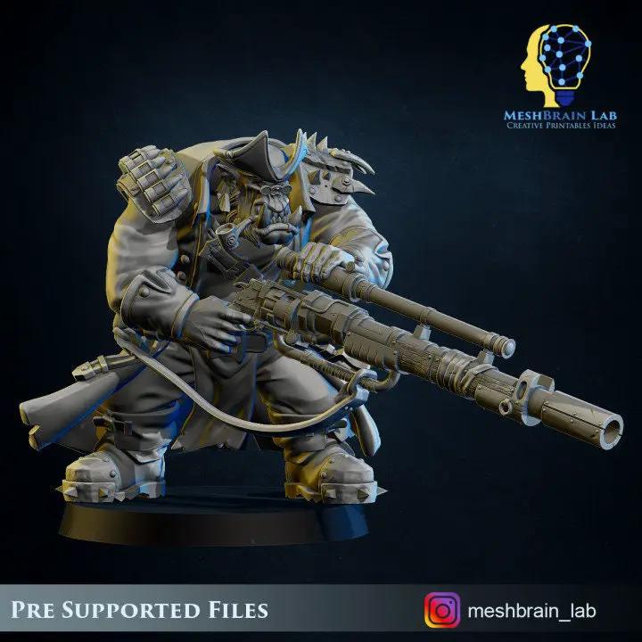 3D printed Ork Pirate Sniper model by Meshbrain Labs, detailed miniature from Last Hope Miniatures collection.