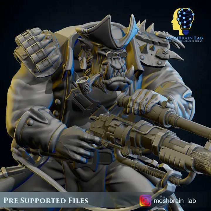 3D printed Ork Pirate Sniper model by Meshbrain Labs, detailed miniature figure from Last Hope Miniatures collection.