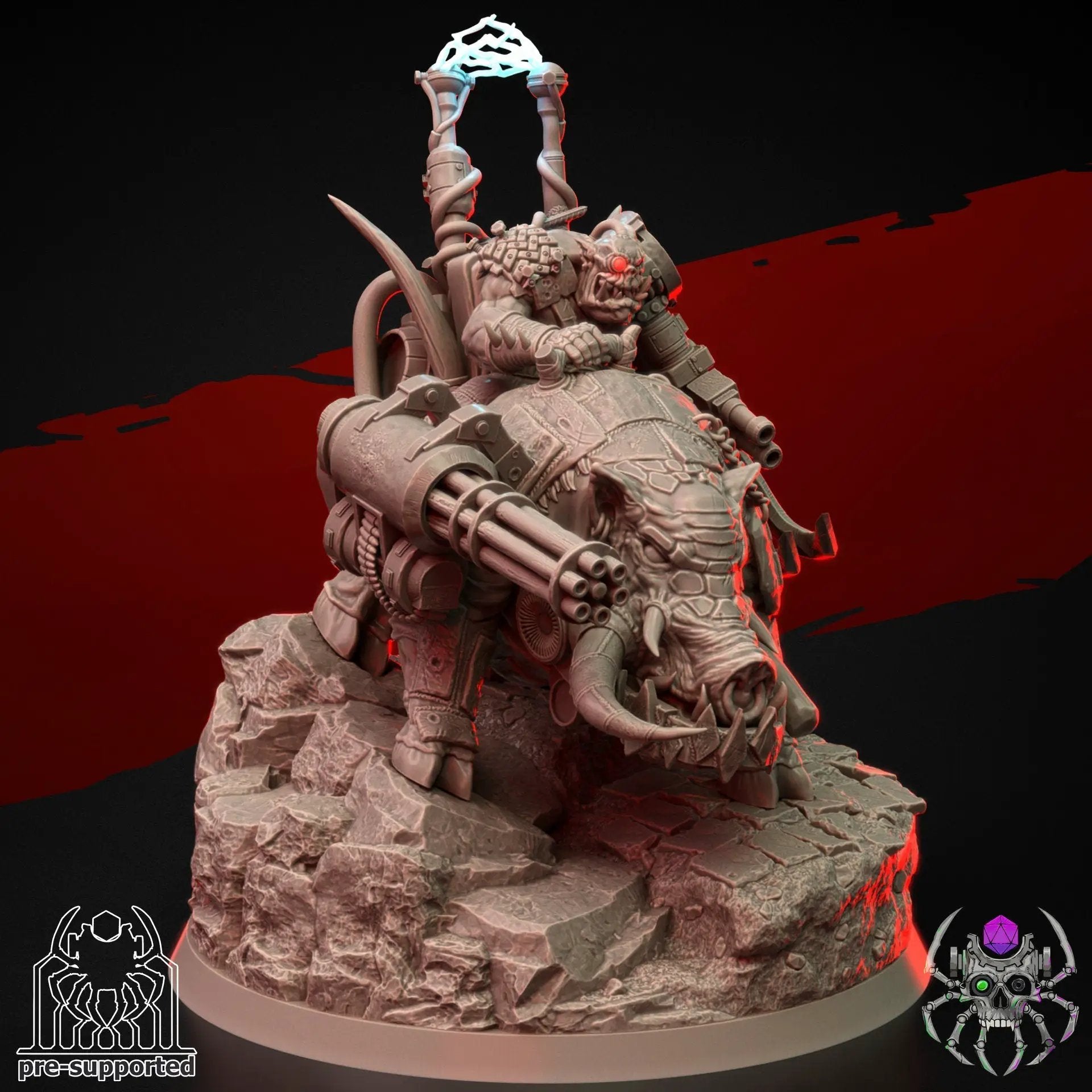 3D printed Ork Raider model by Last Hope Miniatures, detailed miniature figure with green skin and armor, on a display base.