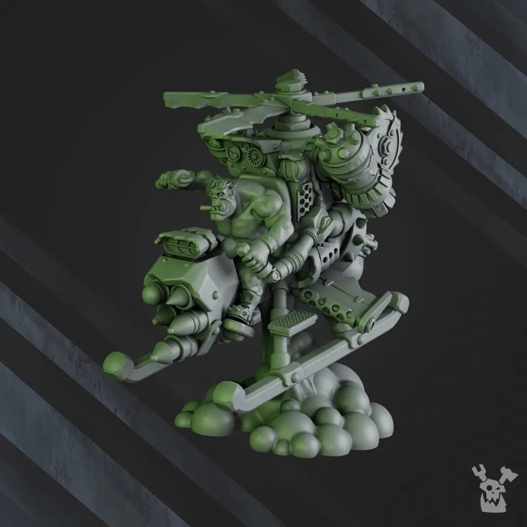 3D printed Ork Spinny Flyaz model by DakkaDakka Miniatures, detailed green Ork figure with spinning blades, from Last Hope Miniatures.
