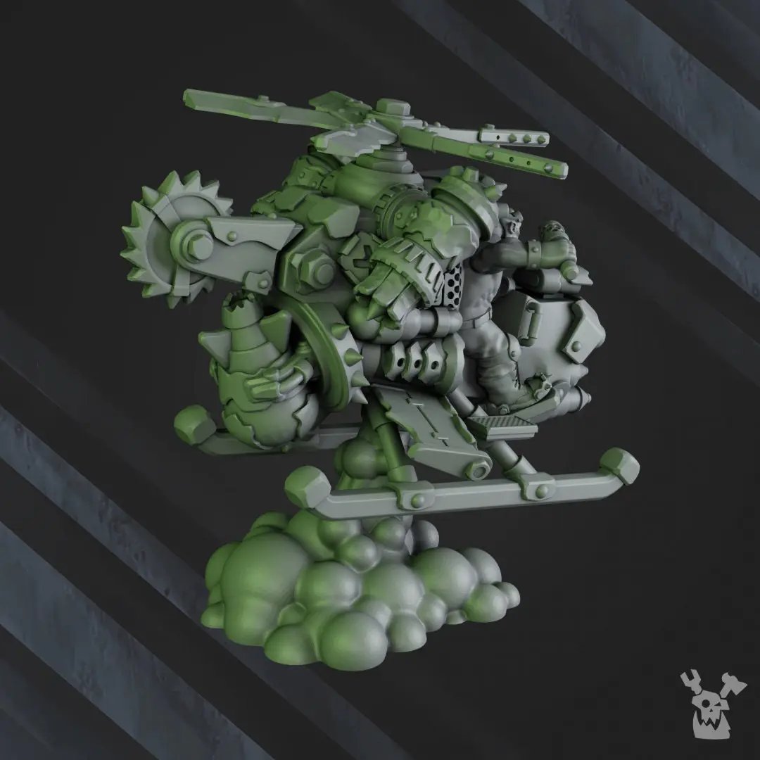 3D printed Ork Spinny Flyaz model by DakkaDakka Miniatures, assembled and painted details from Last Hope Miniatures.